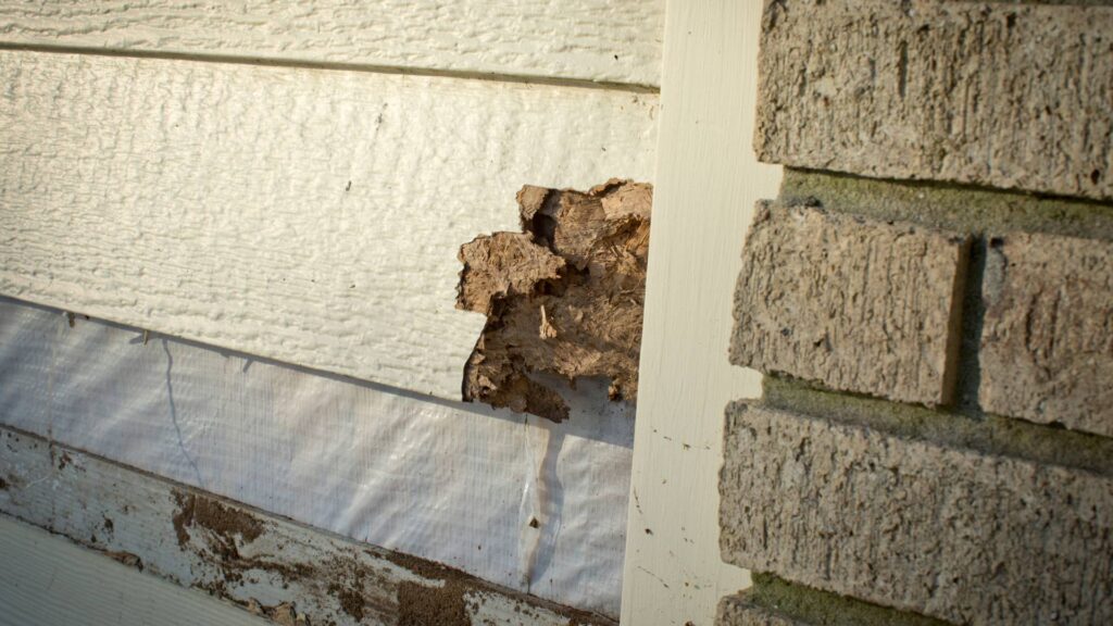 Siding Damage to illustrates steps to prevent termites in house after treatment