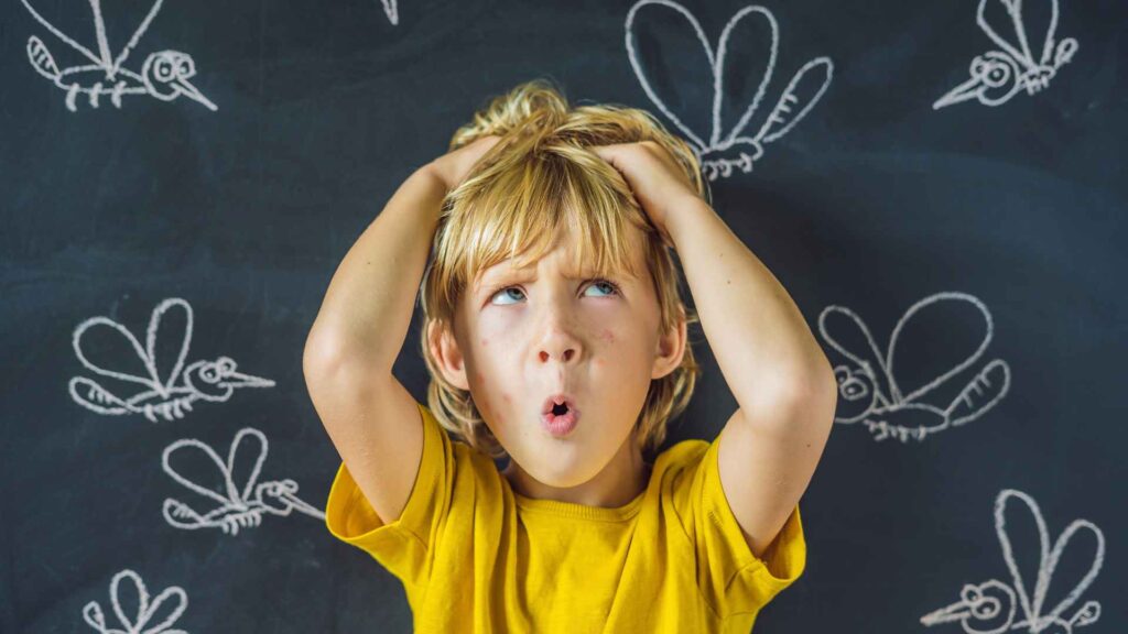 kid full bitten by mosquitoes to illustrate Prevention and Control of Mosquitoes