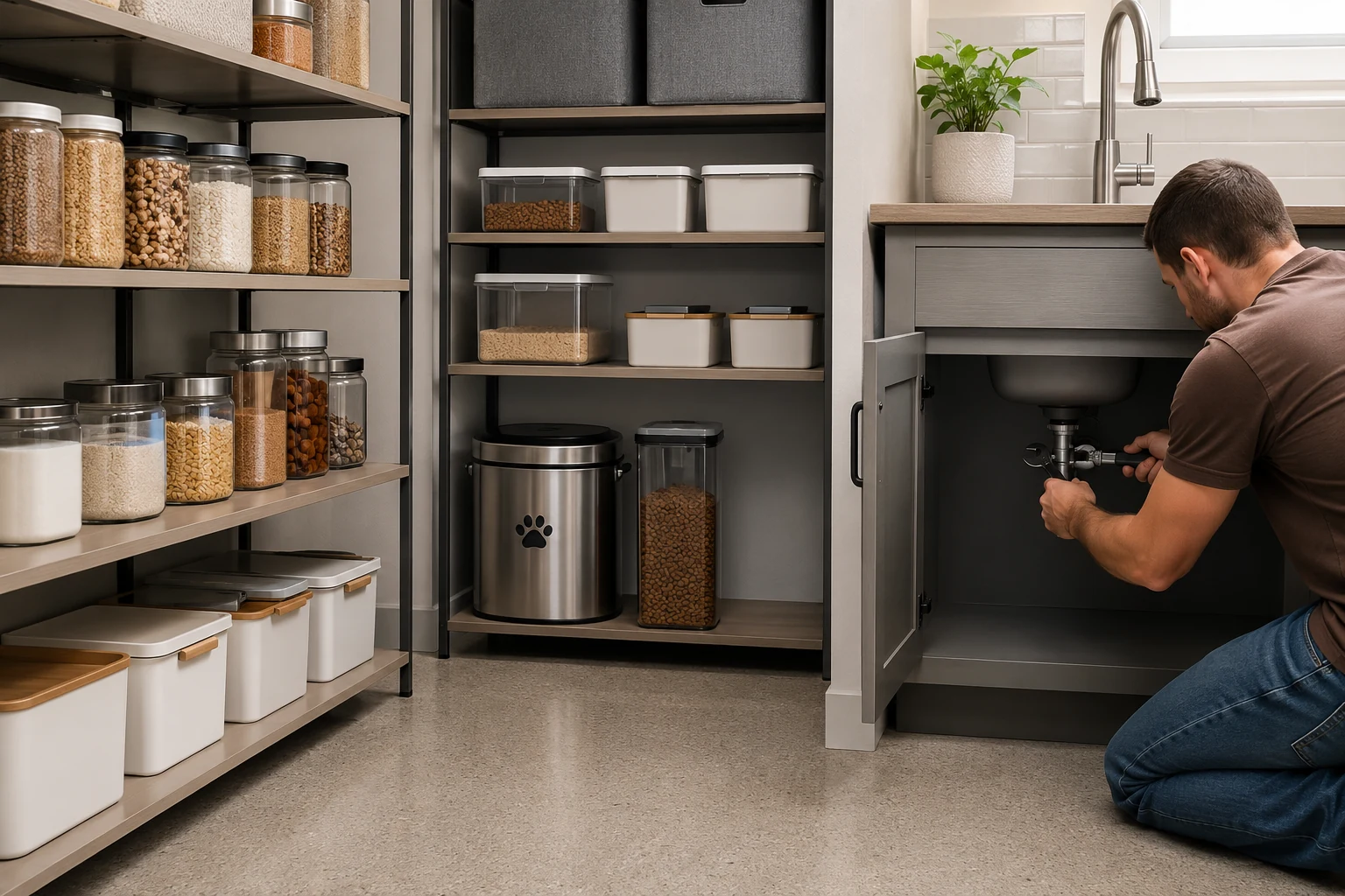 Sealed food containers and clean kitchen surfaces to remove rodent food sources
